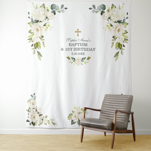 チャーム ホワイト フラワーズ 1歳 誕生日 洗礼 プロップ タペストリー (インサイチュ)