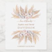 チャーム ホワイト ローズ パンパス グラス ウェディング ワインラベル (シングルラベル)