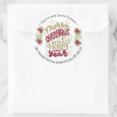 チャーム メリークリスマス ハッピーニューイヤー タイポグラフィー ラウンドシール (バッグ)