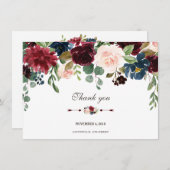 チャーム メルロット ネイビーブルー フラワーの結婚式 御礼 招待状 (正面/裏面)