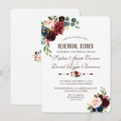 チャーム メルロット ネイビーブルー フラワーリハーサルディナー 招待状 (正面/裏面)