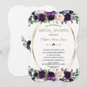 チャーム ラベンダー ネイビーブルー 花 ブライダルシャワー 招待状 (正面/裏面)