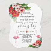 チャーム ルアウ フラミンゴ トロピカル フラワー ウェディング 招待状 (正面/裏面)