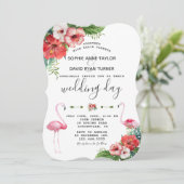 チャーム ルアウ フラミンゴ トロピカル フラワー ウェディング 招待状 (スタンド正面)