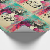 チャーム/レディーマスク付きモノグラムピンクティール(緑がかった色)グリーン ラッピングペーパー (角)
