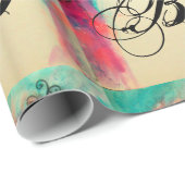 チャーム/レディーマスク付きモノグラムピンクティール(緑がかった色)グリーン ラッピングペーパー (ロールコーナー)