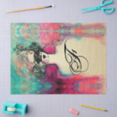 チャーム/レディーマスク付きモノグラムピンクティール(緑がかった色)グリーン 薄葉紙 (クラフト)