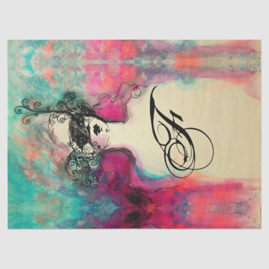 チャーム/レディーマスク付きモノグラムピンクティール(緑がかった色)グリーン 薄葉紙 (正面)