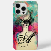 チャーム/レディーマスク付きモノグラムピンクティール(緑がかった色)グリーン Case-Mate iPhoneケース (裏面)