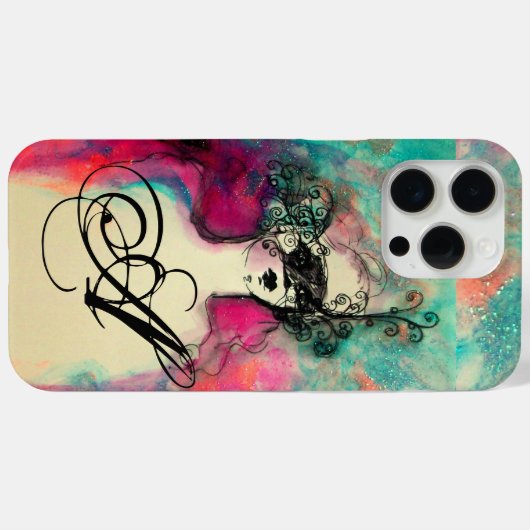 チャーム/レディーマスク付きモノグラムピンクティール(緑がかった色)グリーン Case-Mate iPhoneケース (裏面 (横))