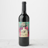 チャーム/レディーマスク結婚モノグラムピンクティール（緑がかった色） ワインラベル (正面)