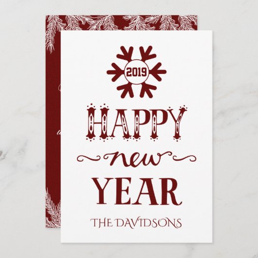 チャーム 赤と白のハッピー ニューイヤー シーズンカード (正面/裏面)