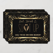 チャームRoaring 20s金ゴールドアールデコは私のリングや輪ベアラ 招待状 (正面/裏面)