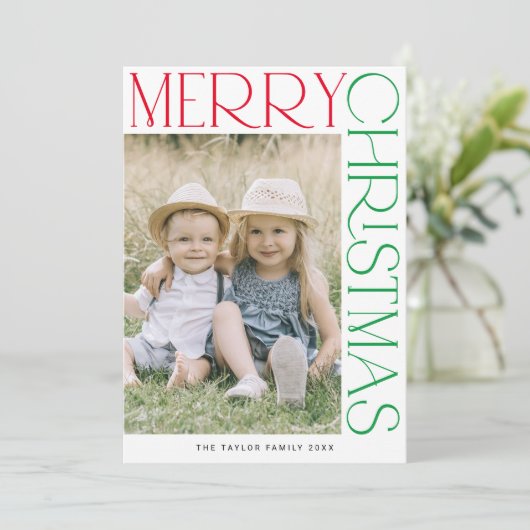 チャーリカラフルーおもしろい家族の写真メリークリスマス シーズンカード (スタンド正面)