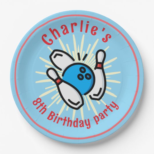 チャーリーの8歳の誕生日ボウリングパーティー紙皿 ペーパープレート (正面)