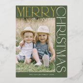 チャーリーグリーンゴールドフォイルおもしろい写真メリークリスマス 箔シーズンカード (正面)