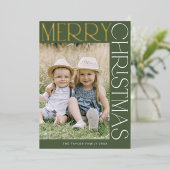 チャーリーグリーンゴールドフォイルおもしろい写真メリークリスマス 箔シーズンカード (立ち正面)
