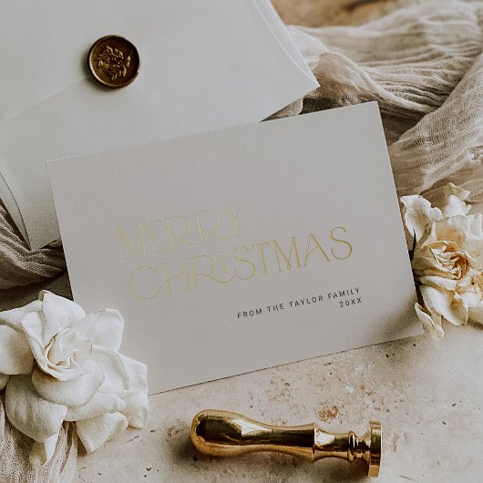 チャーリーゴールドフォイルシンプルファミリーメリークリスマス 箔シーズンカード