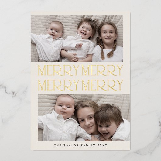 チャーリーゴールドフォイル写真おもしろいメリーメリークリスマス 箔シーズンカード (正面)