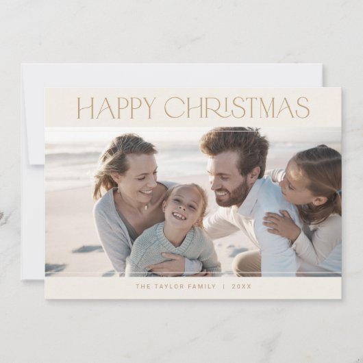 チャーリーモダン金ゴールド家族の写真ハッピークリスマス シーズンカード (正面)