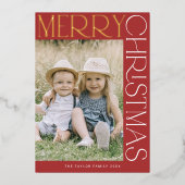 チャーリーレッドゴールドフォイルおもしろい写真メリークリスマス 箔シーズンカード (正面)