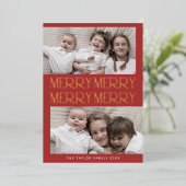 チャーリーレッドフォイル写真おもしろいメリーメリークリスマス 箔シーズンカード (立ち正面)