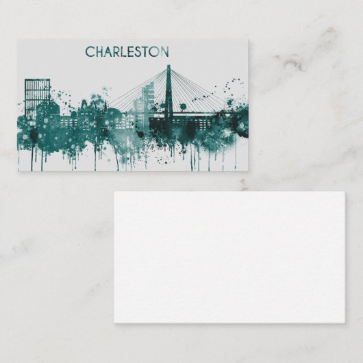 チャールストンの水彩画都市スカイライン 名刺 (正面/裏面)