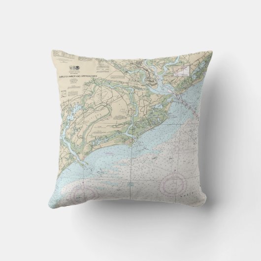 チャールストンの港とアプローチの航海のチャート クッション (裏面)