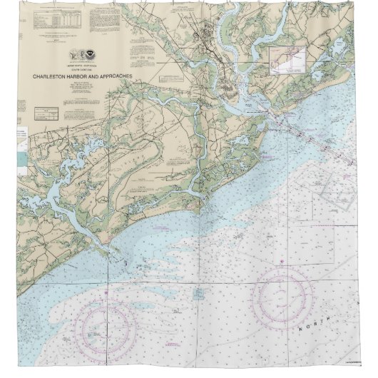 チャールストンの港とアプローチの航海のチャート シャワーカーテン (正面)