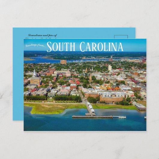 チャールストンサウスカロライナのダウンタウンとピア ポストカード (正面/裏面)