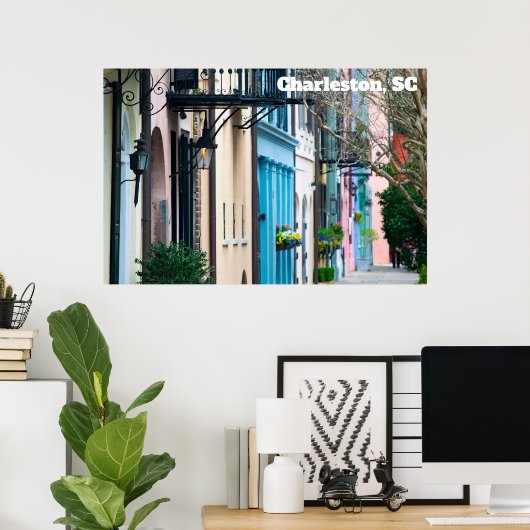 チャールストンサウスカロライナのレインボーロウハウスズ ポスター (ホームオフィス)