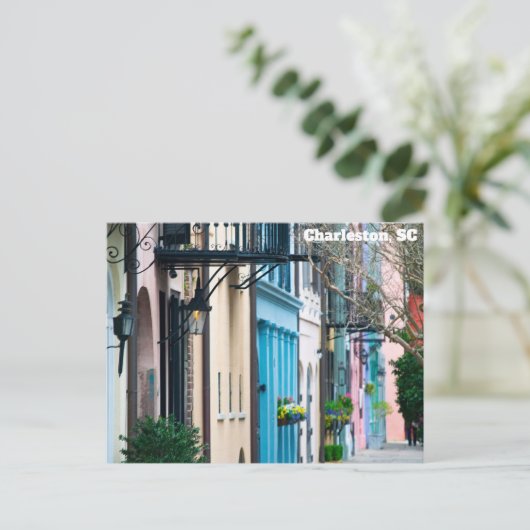 チャールストンサウスカロライナのレインボーロウハウスズ ポストカード (スタンド正面)