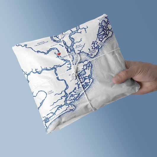 チャールストンサウスカロライナエレガントの地図ネイビーブルー 薄葉紙