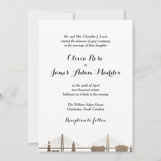 チャールストンサウスカロライナフェイク金ゴールド招待状 招待状 (正面)