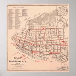 チャールストンサウスカロライナ(1890年)のヴィンテージの地図 ポスター