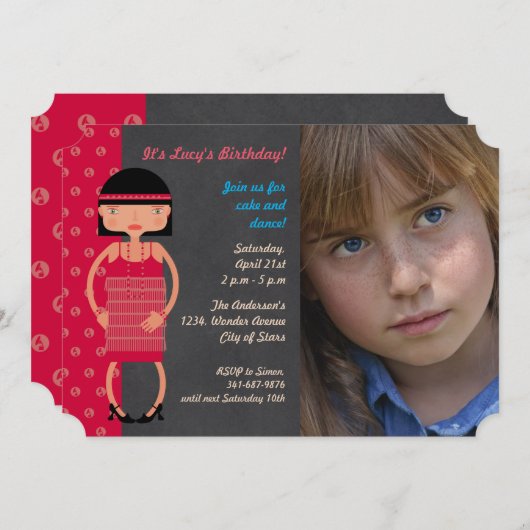 チャールストンシック誕生日パーティーの写真の招待状 招待状 (正面/裏面)