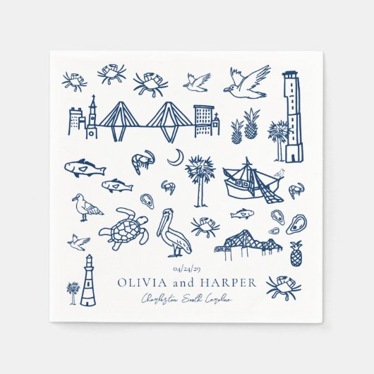 チャールストントイルインネイビーブルーナプキン スタンダードカクテルナプキン (正面)