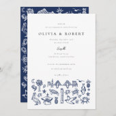 チャールストントイ縁どレインネイビー婚約パーティ 招待状 (正面/裏面)