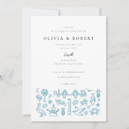 チャールストントイ縁どレインブルー婚約パーティ 招待状