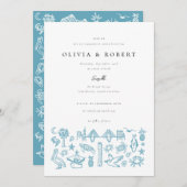 チャールストントイ縁どレインブルー婚約パーティ 招待状 (正面/裏面)