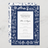 チャールストントワールネイビーブルーシャワー招待状 招待状 (正面/裏面)