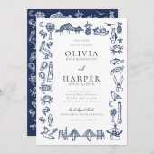 チャールストントワールネイビーブルー結婚式招待状 招待状 (正面/裏面)
