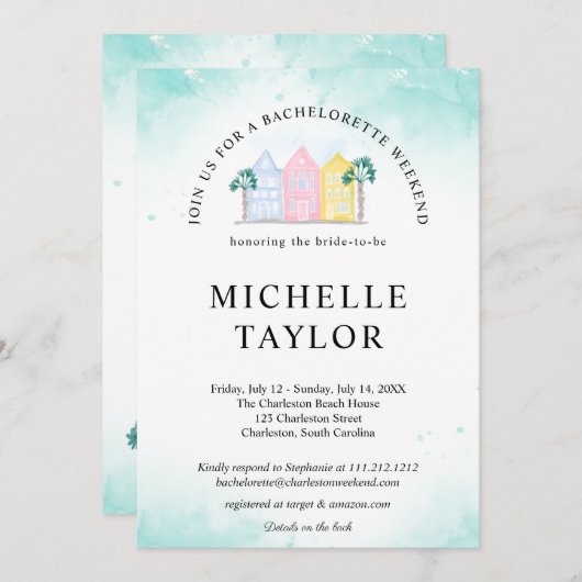 チャールストンバチェロレッテ週末日程表 招待状 (正面/裏面)