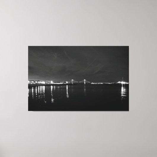 チャールストンブリッジナイトライトブラック&ホワイト キャンバスプリント (正面)