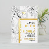 チャールストンラブロケーター |シティテーマ結婚の 箔招待状 (立ち正面)