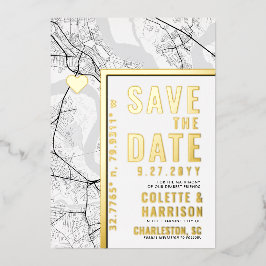 チャールストンラブロケーター |結婚式の日付の保存 箔招待状