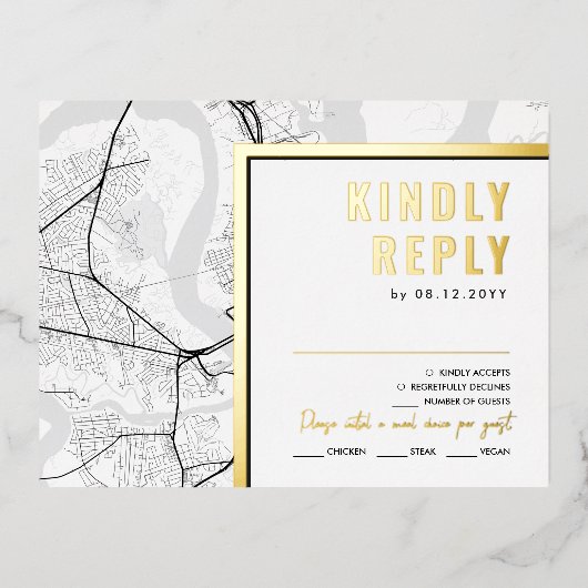 チャールストンラブロケーター | RSVP返信 箔招待状ポストカード (正面)