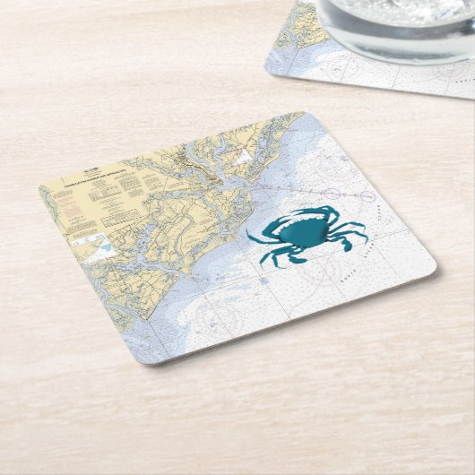チャールストン港のヴィンテージの航海のな地図 スクエアペーパーコースター (アングル)