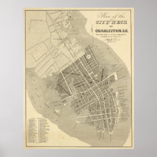 チャールストン・サウスカロライナのヴィンテージの地図（1844年） ポスター