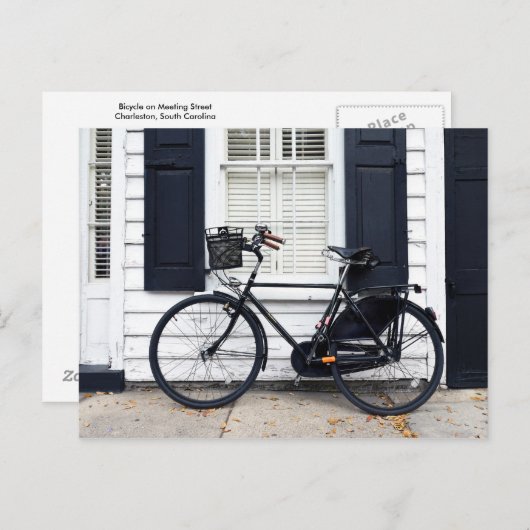 チャールストン、サウスカロライナ州のミーティングストリートにある自転車 ポストカード (正面/裏面)